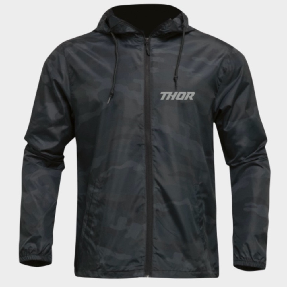 Thor Men’s Black Camo Hooded Caliber Windbreaker Racing Zip-up Size Small